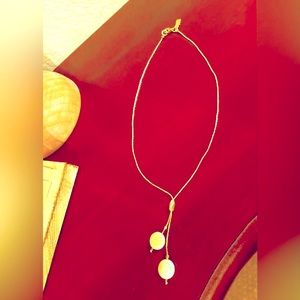 Sterling Silver lariat with two modern pearl disk attached. Lightweight.